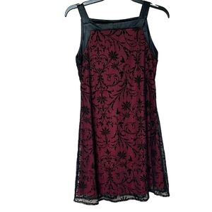 VTG Breakin Loose Dress 5/6 Midi Sleeveless Velvet Burnout Red Black Made USA